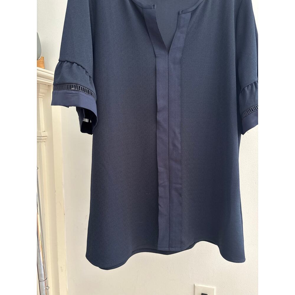 Banana Republic XL Navy Blue Blouse Split Neck Ruffle Sleeve Office Career Top - Picture 7 of 12